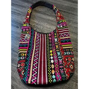 Boho Embroidered Hobo Bag in Multicolor
